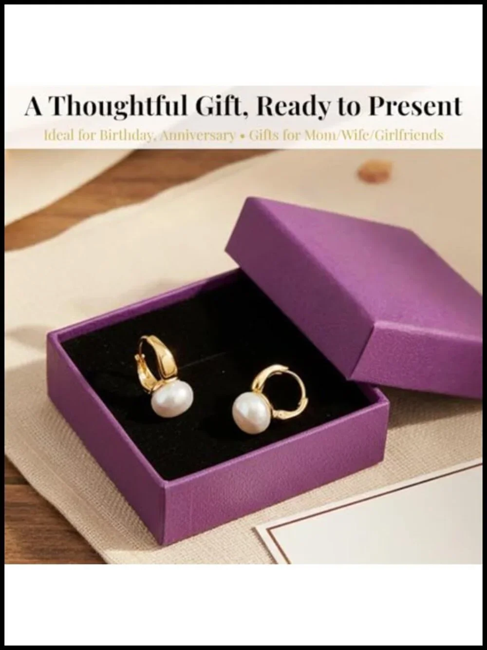 14K Gold Plated Pearl Drop Huggie Hoop Earrings Hypoallergenic 925 Silver Post